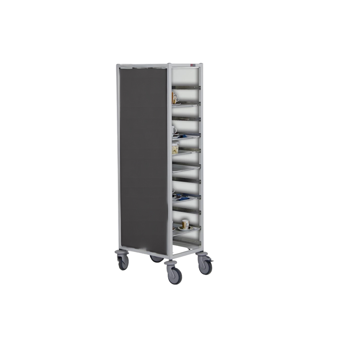 Tablettabräumwagen (Seitenwand  schwarz matt), Rahmen grau